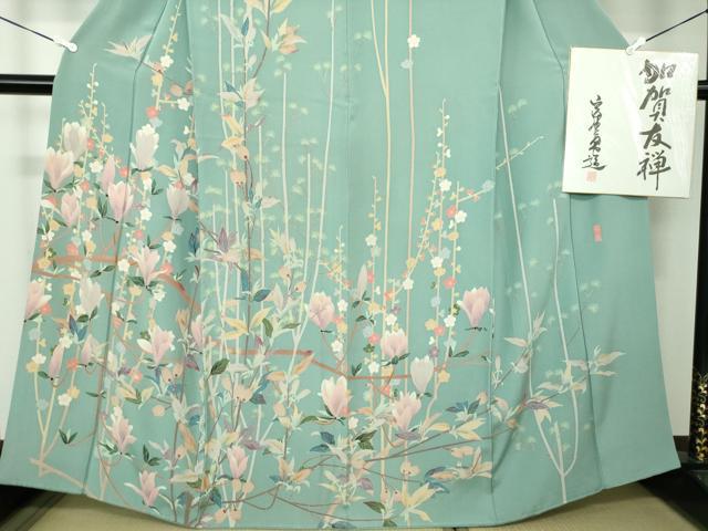 平和屋着物●本加賀友禅作家　宮野勇造　訪問着　休み鳥　枝花文　木蓮　色紙付き　正絹　逸品　DAAV6671ps