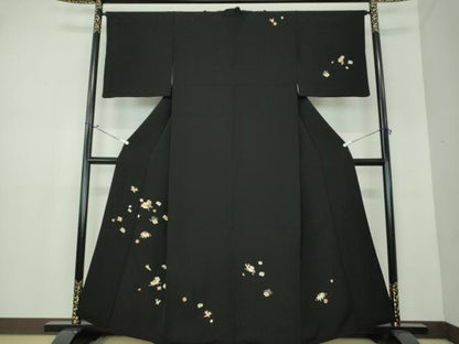 平和屋着物●訪問着　駒刺繍　宝尽くし　黒地　金彩　正絹　逸品　DAAV6685ps