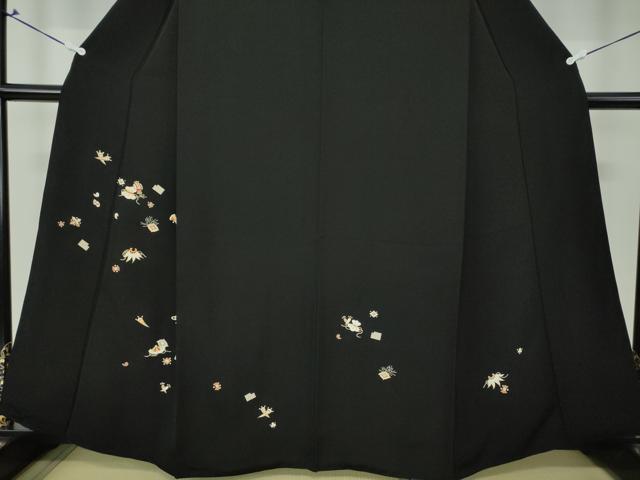 平和屋着物●訪問着　駒刺繍　宝尽くし　黒地　金彩　正絹　逸品　DAAV6685ps