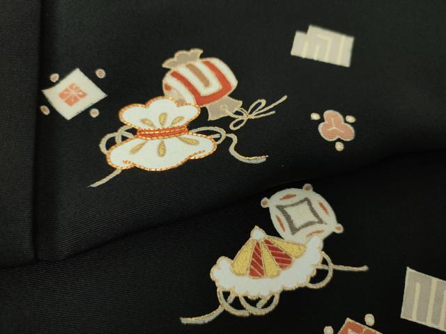 平和屋着物●訪問着　駒刺繍　宝尽くし　黒地　金彩　正絹　逸品　DAAV6685ps
