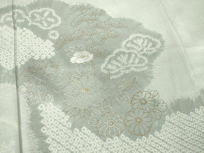 平和屋着物●中国三大刺繍　相良刺繍　訪問着　絞り　雲取り花文　金彩　正絹　逸品　DAAV6706ps