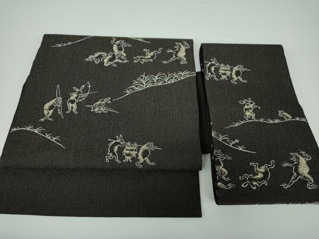 平和屋着物●つけ帯　鳥獣戯画　正絹　逸品　未使用　DAAV6721ps