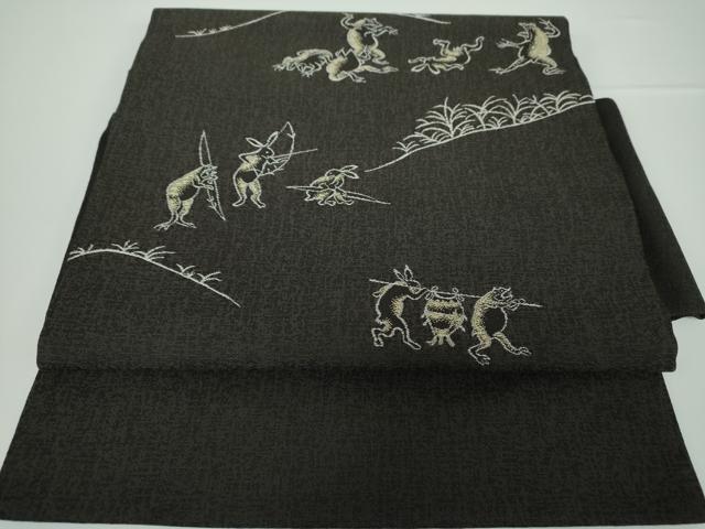 平和屋着物●つけ帯　鳥獣戯画　正絹　逸品　未使用　DAAV6721ps