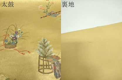 平和屋着物●六通柄袋帯 献能絵文 金泥箔 本金箔 正絹 逸品 DAAV6745ps