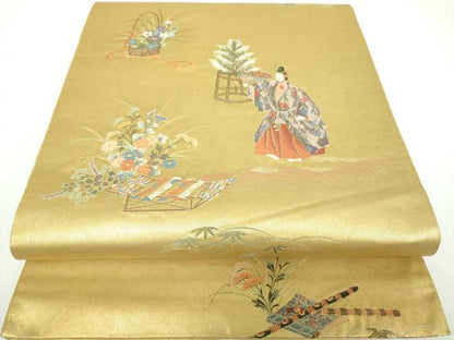 平和屋着物●六通柄袋帯 献能絵文 金泥箔 本金箔 正絹 逸品 DAAV6745ps