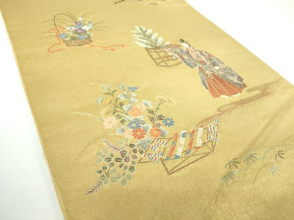 平和屋着物●六通柄袋帯 献能絵文 金泥箔 本金箔 正絹 逸品 DAAV6745ps