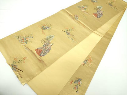 平和屋着物●六通柄袋帯 献能絵文 金泥箔 本金箔 正絹 逸品 DAAV6745ps