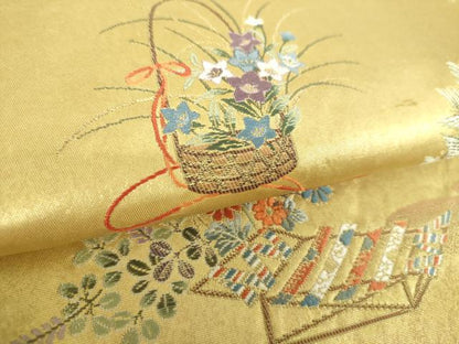 平和屋着物●六通柄袋帯 献能絵文 金泥箔 本金箔 正絹 逸品 DAAV6745ps