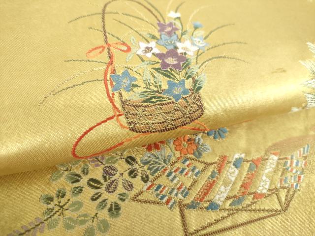 平和屋着物●六通柄袋帯 献能絵文 金泥箔 本金箔 正絹 逸品 DAAV6745ps