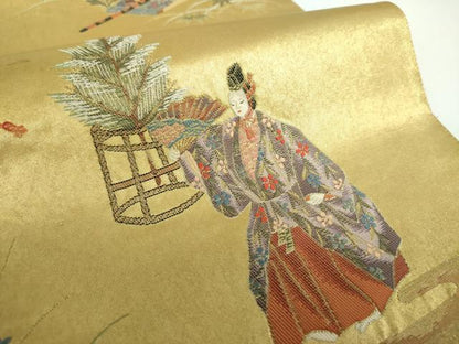 平和屋着物●六通柄袋帯 献能絵文 金泥箔 本金箔 正絹 逸品 DAAV6745ps
