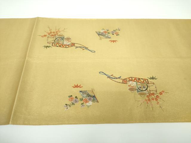 平和屋着物●六通柄袋帯 献能絵文 金泥箔 本金箔 正絹 逸品 DAAV6745ps