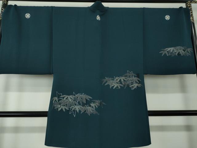 平和屋着物●男性 色紋付 羽織セット 長羽織 着物・御召御納戸色 羽織・百入茶色 正絹 逸品 DAAV6861ps