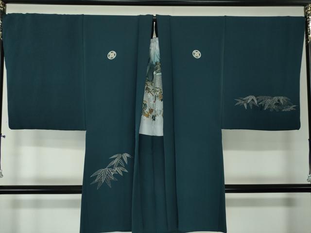 平和屋着物●男性　色紋付　羽織セット　着物・御召御納戸色　羽織・百入茶色　正絹　逸品　DABD1699ps 平和屋着物○男性 色紋付 羽織セット 長羽織 着物・御召御納戸色