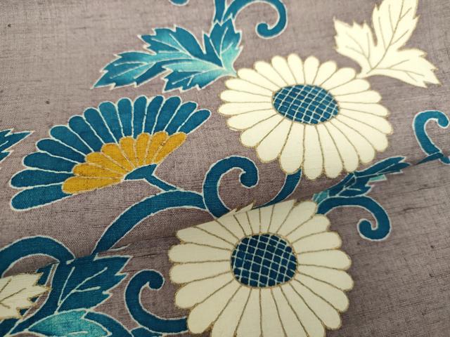 平和屋着物●太鼓柄袋帯 紬地 菊唐草 金彩 正絹 逸品 DAAV6870ps