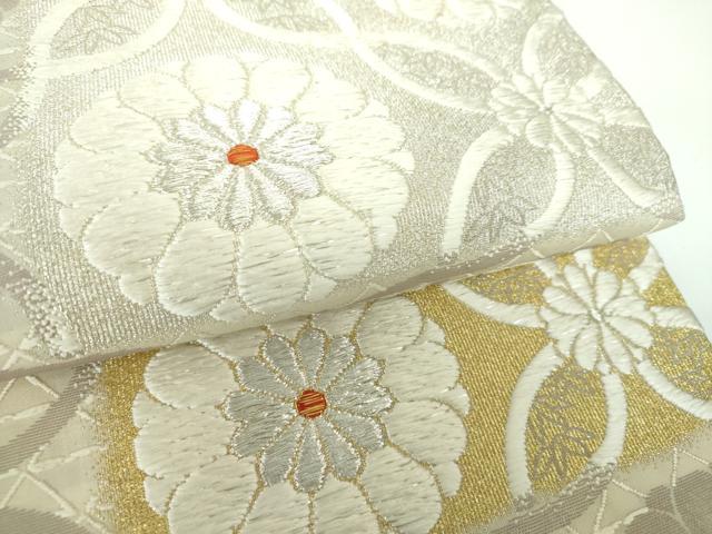 平和屋着物●六通柄袋帯　絹浮織　市松花文　本金箔　正絹　逸品　DAAV6873ps