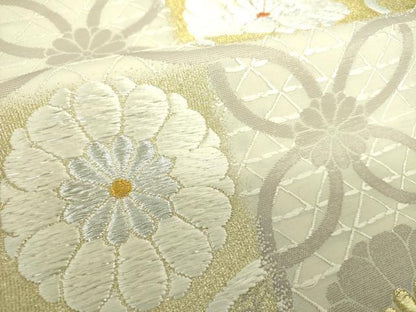 平和屋着物●六通柄袋帯　絹浮織　市松花文　本金箔　正絹　逸品　DAAV6873ps