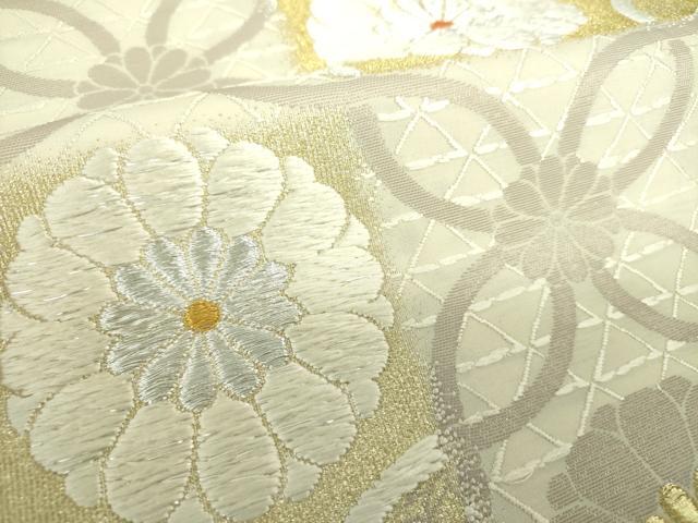 平和屋着物●六通柄袋帯　絹浮織　市松花文　本金箔　正絹　逸品　DAAV6873ps