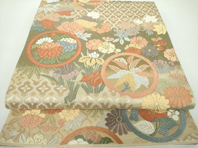 平和屋着物●六通柄袋帯 唐織 雲取花の丸 金糸 正絹 逸品 DAAV6888ps