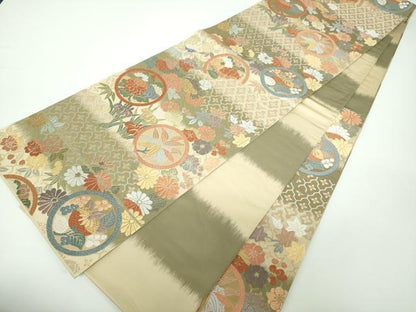 平和屋着物●六通柄袋帯 唐織 雲取花の丸 金糸 正絹 逸品 DAAV6888ps