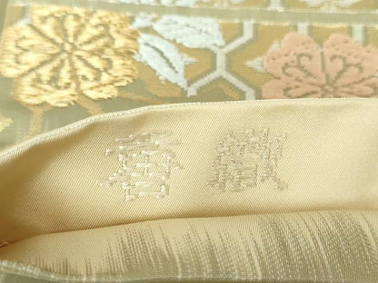 平和屋着物●六通柄袋帯 唐織 雲取花の丸 金糸 正絹 逸品 DAAV6888ps