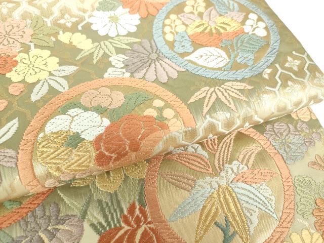 平和屋着物●六通柄袋帯 唐織 雲取花の丸 金糸 正絹 逸品 DAAV6888ps