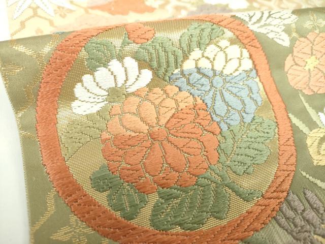 平和屋着物●六通柄袋帯 唐織 雲取花の丸 金糸 正絹 逸品 DAAV6888ps