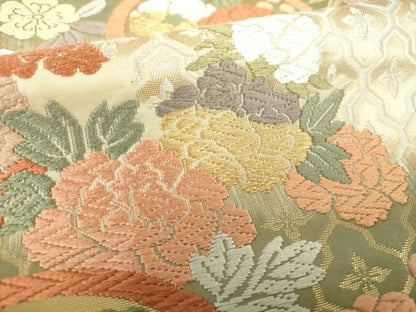 平和屋着物●六通柄袋帯 唐織 雲取花の丸 金糸 正絹 逸品 DAAV6888ps