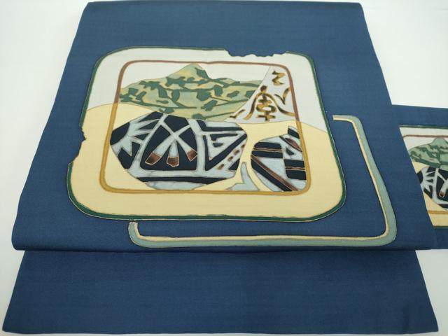 平和屋着物●九寸名古屋帯 作家物 遠山風景 金彩 正絹 逸品 DAAV6925ps
