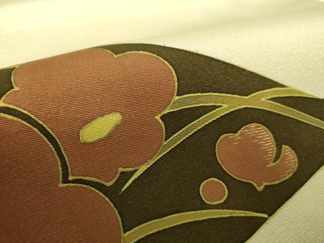 平和屋着物●九寸名古屋帯 刺繍 舞梅 金糸 正絹 逸品 DAAV6935ps