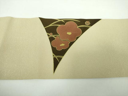 平和屋着物●九寸名古屋帯 刺繍 舞梅 金糸 正絹 逸品 DAAV6935ps