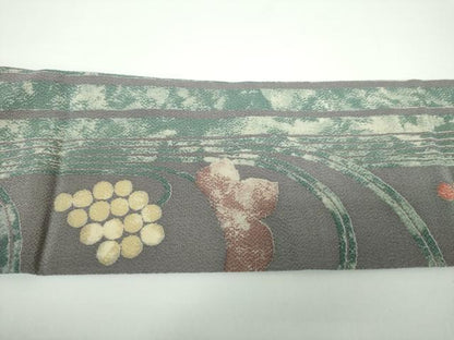 平和屋着物●九寸名古屋帯 葡萄蔦の葉文 鬼しぼ縮緬 正絹 逸品 DAAV6937ps