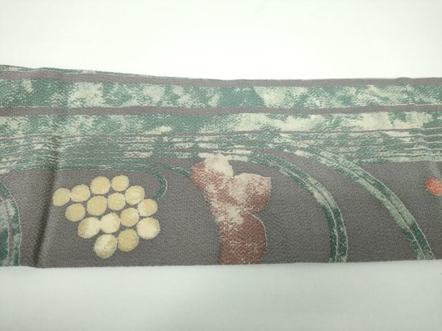 平和屋着物●九寸名古屋帯 葡萄蔦の葉文 鬼しぼ縮緬 正絹 逸品 DAAV6937ps