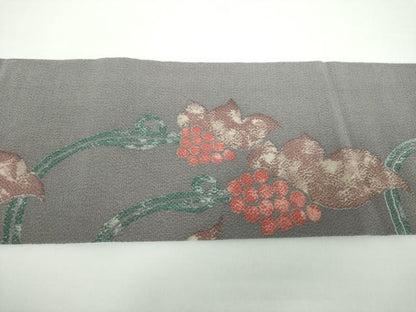 平和屋着物●九寸名古屋帯 葡萄蔦の葉文 鬼しぼ縮緬 正絹 逸品 DAAV6937ps