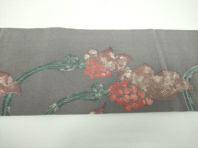 平和屋着物●九寸名古屋帯 葡萄蔦の葉文 鬼しぼ縮緬 正絹 逸品 DAAV6937ps