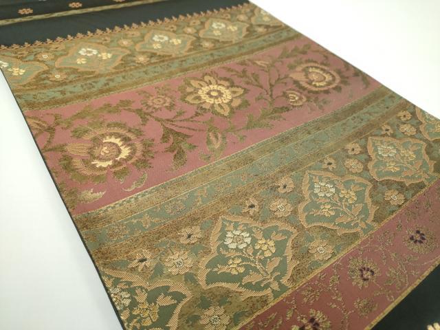平和屋着物●六通柄袋帯　ロイヤル錦　宮廷華紋　黒地　金糸　正絹　逸品　DAAV6975ps