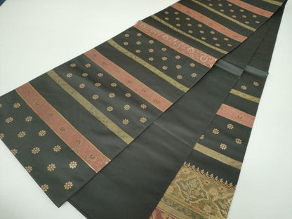 平和屋着物●六通柄袋帯　ロイヤル錦　宮廷華紋　黒地　金糸　正絹　逸品　DAAV6975ps