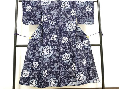 平和屋着物∴夏物　浴衣　有松鳴海絞り　花散らし　薔薇　バラ　綿　逸品　DAAV7254cd