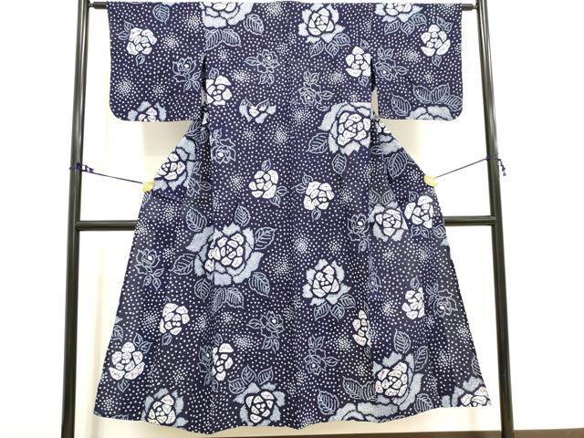 平和屋着物∴夏物　浴衣　有松鳴海絞り　花散らし　薔薇　バラ　綿　逸品　DAAV7254cd