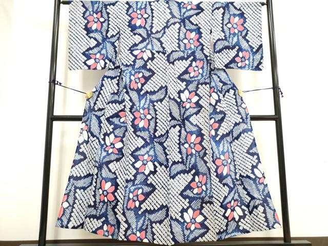 平和屋着物∴夏物　浴衣　有松鳴海絞り　草花文　綿　逸品　未使用　DAAV7256cd