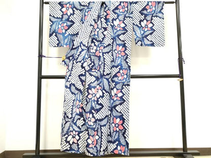 平和屋着物∴夏物　浴衣　有松鳴海絞り　草花文　綿　逸品　未使用　DAAV7256cd