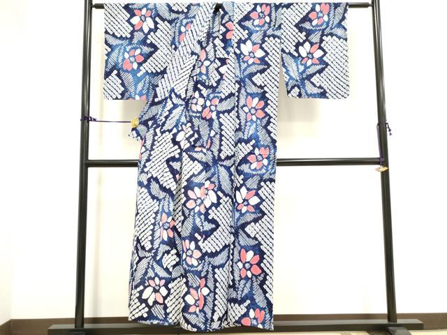 平和屋着物∴夏物　浴衣　有松鳴海絞り　草花文　綿　逸品　未使用　DAAV7256cd