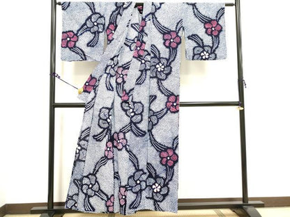 平和屋着物∴夏物 浴衣 有松鳴海絞り 枝花文 綿 逸品 DAAV7257cd