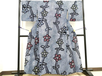 平和屋着物∴夏物 浴衣 有松鳴海絞り 枝花文 綿 逸品 DAAV7263cd