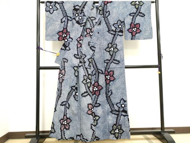 平和屋着物∴夏物 浴衣 有松鳴海絞り 枝花文 綿 逸品 DAAV7263cd
