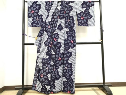 平和屋着物∴夏物　浴衣　有松鳴海絞り　草花文　綿　逸品　DAAV7268cd