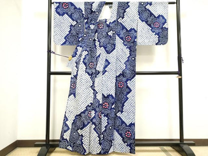 平和屋着物∴夏物　浴衣　有松鳴海絞り　花繋ぎ　綿　逸品　DAAV7270cd