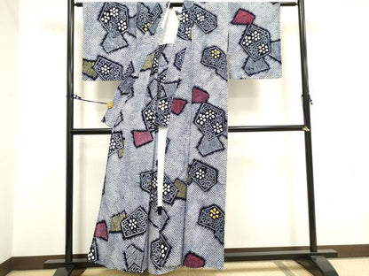 平和屋着物∴夏物 浴衣 有松鳴海絞り 色紙重ね花文 綿 逸品 DAAV7272cd