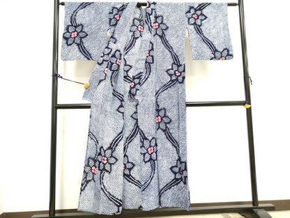 平和屋着物∴夏物 浴衣 有松鳴海絞り 枝花文 綿 逸品 DAAV7285cd
