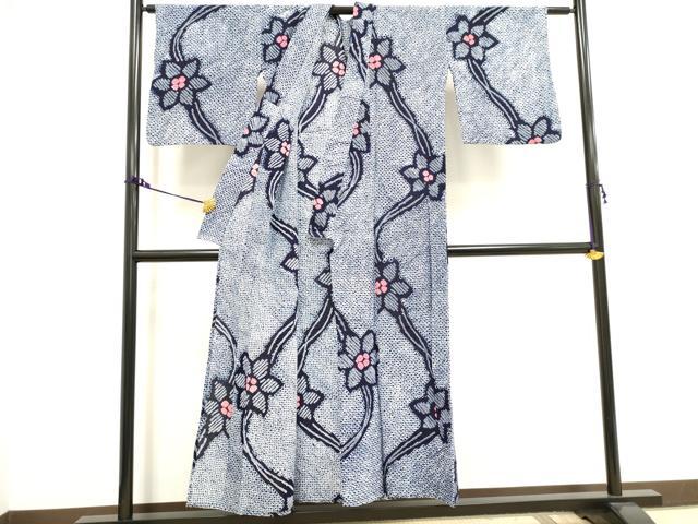 平和屋着物∴夏物 浴衣 有松鳴海絞り 枝花文 綿 逸品 DAAV7285cd