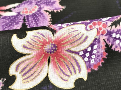 平和屋着物∴夏物 浴衣 綿紅梅 トンボ 舞花文 黒地 ロング丈 綿 逸品 DAAV7299cd